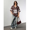 image:imageRoseSeek Jersey Shirts for Women Number Graphic V Neck Oversized Tshirts Y2k Football Jersey StreetwearBrown