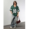 image:imageRoseSeek Jersey Shirts for Women Number Graphic V Neck Oversized Tshirts Y2k Football Jersey StreetwearDark Green