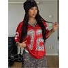 image:imageRoseSeek Jersey Shirts for Women Number Graphic V Neck Oversized Tshirts Y2k Football Jersey StreetwearDark Red