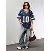 image:imageRoseSeek Jersey Shirts for Women Number Graphic V Neck Oversized Tshirts Y2k Football Jersey StreetwearDeep Blue