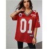image:imageRoseSeek Jersey Shirts for Women Number Graphic V Neck Oversized Tshirts Y2k Football Jersey StreetwearLight Red