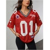 image:imageRoseSeek Jersey Shirts for Women Number Graphic V Neck Oversized Tshirts Y2k Football Jersey StreetwearLight Red