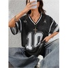 image:imageRoseSeek Jersey Shirts for Women Number Graphic V Neck Oversized Tshirts Y2k Football Jersey StreetwearNumber Black