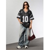 image:imageRoseSeek Jersey Shirts for Women Number Graphic V Neck Oversized Tshirts Y2k Football Jersey StreetwearNumber Black