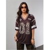 image:imageRoseSeek Jersey Shirts for Women Number Graphic V Neck Oversized Tshirts Y2k Football Jersey StreetwearNumber Brown
