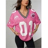 image:imageRoseSeek Jersey Shirts for Women Number Graphic V Neck Oversized Tshirts Y2k Football Jersey StreetwearNumber Hot Pink
