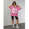 image:imageRoseSeek Jersey Shirts for Women Number Graphic V Neck Oversized Tshirts Y2k Football Jersey StreetwearNumber Hot Pink