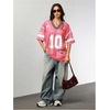 image:imageRoseSeek Jersey Shirts for Women Number Graphic V Neck Oversized Tshirts Y2k Football Jersey StreetwearNumber Pink