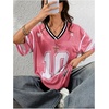 image:imageRoseSeek Jersey Shirts for Women Number Graphic V Neck Oversized Tshirts Y2k Football Jersey StreetwearNumber Pink