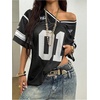 image:imageRoseSeek Jersey Shirts for Women Number Graphic V Neck Oversized Tshirts Y2k Football Jersey StreetwearNumber Print Black
