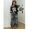 image:imageRoseSeek Jersey Shirts for Women Number Graphic V Neck Oversized Tshirts Y2k Football Jersey StreetwearNumber Print Black