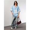 image:imageRoseSeek Jersey Shirts for Women Number Graphic V Neck Oversized Tshirts Y2k Football Jersey StreetwearNumber Print Blue