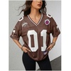 image:imageRoseSeek Jersey Shirts for Women Number Graphic V Neck Oversized Tshirts Y2k Football Jersey StreetwearNumber Print Brown