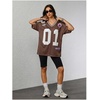 image:imageRoseSeek Jersey Shirts for Women Number Graphic V Neck Oversized Tshirts Y2k Football Jersey StreetwearNumber Print Brown
