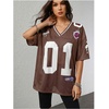 image:imageRoseSeek Jersey Shirts for Women Number Graphic V Neck Oversized Tshirts Y2k Football Jersey StreetwearNumber Print Brown
