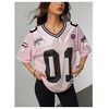image:imageRoseSeek Jersey Shirts for Women Number Graphic V Neck Oversized Tshirts Y2k Football Jersey StreetwearNumber Print Pink