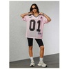image:imageRoseSeek Jersey Shirts for Women Number Graphic V Neck Oversized Tshirts Y2k Football Jersey StreetwearNumber Print Pink