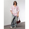 image:imageRoseSeek Jersey Shirts for Women Number Graphic V Neck Oversized Tshirts Y2k Football Jersey StreetwearPink With Black