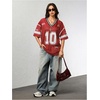 image:imageRoseSeek Jersey Shirts for Women Number Graphic V Neck Oversized Tshirts Y2k Football Jersey StreetwearRed and White