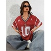 image:imageRoseSeek Jersey Shirts for Women Number Graphic V Neck Oversized Tshirts Y2k Football Jersey StreetwearRed and White