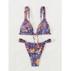 image:imageRoseSeek Womens 2 Piece Floral Tropical Print Bikini Set Boho Triangle Bathing Suit Tie Backless Swimsuit SetsDeep Purple