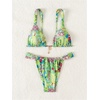 image:imageRoseSeek Womens 2 Piece Floral Tropical Print Bikini Set Boho Triangle Bathing Suit Tie Backless Swimsuit SetsGreen