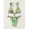 image:imageRoseSeek Womens 2 Piece Floral Tropical Print Bikini Set Boho Triangle Bathing Suit Tie Backless Swimsuit SetsGreen