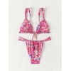 image:imageRoseSeek Womens 2 Piece Floral Tropical Print Bikini Set Boho Triangle Bathing Suit Tie Backless Swimsuit SetsHot Pink
