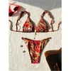 image:imageRoseSeek Womens 2 Piece Floral Tropical Print Bikini Set Boho Triangle Bathing Suit Tie Backless Swimsuit SetsLeopard Red