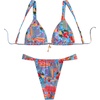 image:imageRoseSeek Womens 2 Piece Floral Tropical Print Bikini Set Boho Triangle Bathing Suit Tie Backless Swimsuit SetsOrange and Blue