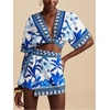 image:imageRoseSeek Womens 2 Piece Summer Skirt Sets Tropical Half Sleeve Top and Wrap Skirts Set Beach Vacation OutfitsBlue