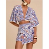 image:imageRoseSeek Womens 2 Piece Summer Skirt Sets Tropical Half Sleeve Top and Wrap Skirts Set Beach Vacation OutfitsBlue and Red