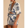 image:imageRoseSeek Womens 2 Piece Summer Skirt Sets Tropical Half Sleeve Top and Wrap Skirts Set Beach Vacation OutfitsBlue and White