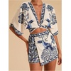image:imageRoseSeek Womens 2 Piece Summer Skirt Sets Tropical Half Sleeve Top and Wrap Skirts Set Beach Vacation OutfitsBlue and White