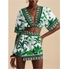 image:imageRoseSeek Womens 2 Piece Summer Skirt Sets Tropical Half Sleeve Top and Wrap Skirts Set Beach Vacation OutfitsGreen