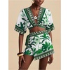 image:imageRoseSeek Womens 2 Piece Summer Skirt Sets Tropical Half Sleeve Top and Wrap Skirts Set Beach Vacation OutfitsGreen