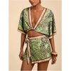 image:imageRoseSeek Womens 2 Piece Summer Skirt Sets Tropical Half Sleeve Top and Wrap Skirts Set Beach Vacation OutfitsGreen and Brown