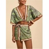 image:imageRoseSeek Womens 2 Piece Summer Skirt Sets Tropical Half Sleeve Top and Wrap Skirts Set Beach Vacation OutfitsGreen and Brown
