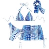 image:imageRoseSeek Womens 4 Piece Polka Dots Swimsuits Triangle Bathing Suit Bikini Sets Cover Up Skirt BandanaBlue and White