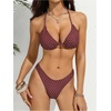 image:imageRoseSeek Womens 4 Piece Polka Dots Swimsuits Triangle Bathing Suit Bikini Sets Cover Up Skirt BandanaBurgundy Dots