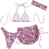 image:imageRoseSeek Womens 4 Piece Polka Dots Swimsuits Triangle Bathing Suit Bikini Sets Cover Up Skirt BandanaFloral Pink