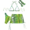 image:imageRoseSeek Womens 4 Piece Polka Dots Swimsuits Triangle Bathing Suit Bikini Sets Cover Up Skirt BandanaGreen