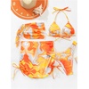 image:imageRoseSeek Womens 4 Piece Polka Dots Swimsuits Triangle Bathing Suit Bikini Sets Cover Up Skirt BandanaMint Orange
