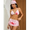 image:imageRoseSeek Womens 4 Piece Polka Dots Swimsuits Triangle Bathing Suit Bikini Sets Cover Up Skirt BandanaPink Floral