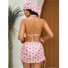 image:imageRoseSeek Womens 4 Piece Polka Dots Swimsuits Triangle Bathing Suit Bikini Sets Cover Up Skirt BandanaPink Plaid