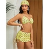 image:imageRoseSeek Womens 4 Piece Polka Dots Swimsuits Triangle Bathing Suit Bikini Sets Cover Up Skirt BandanaYellow and Brown