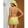 image:imageRoseSeek Womens 4 Piece Polka Dots Swimsuits Triangle Bathing Suit Bikini Sets Cover Up Skirt BandanaYellow and Brown