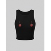 image:imageRoseSeek Womens Cherry Print Cropped Tank Top Scoop Neck Sleeveless Slim Fit Summer TopsSoft Black