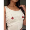 image:imageRoseSeek Womens Cherry Print Cropped Tank Top Scoop Neck Sleeveless Slim Fit Summer TopsWhite