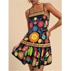 image:imageRoseSeek Womens Floral Boho Flowy Mini Cami Dress Ruffle Hem Spaghetti Strap Vacation Tank DressesBlack